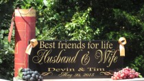 wedding photo -  Best Friends for Life Husband and Wife / Personalized with Names & Wedding Date / Painted Solid Wood Sign / Home Decor / Ring Bearer