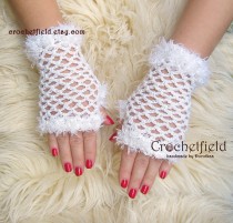 wedding photo -  White Crochet Mittens, Fingerless Gloves, Lace Hand warmers, Wrist Cuffs ,Gift for her, Women's Fashion Accessory