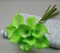 wedding photo -  10pcs Lime Green Calla Lily Bouquet Real Touch Flowers For Bridal Bouquet Wedding Decor Table Centerpiece