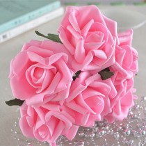 wedding photo -  72 pcs Bright Warm Pink Artificial Flower Supplies Fake Foam Roses Wedding Flowers For Wedding Centerpiece Decor