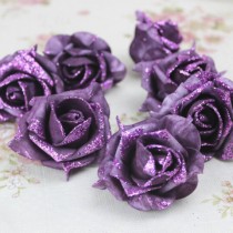 wedding photo -  100pcs Purple Foam Flower Heads Glitter Rose Heads For DIY Hair Clips Wedding Cake Decor