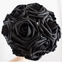 wedding photo -  50 pcs Black Wedding Flowers Artificial Flower Supplies Fake Black Foam Roses Floral Wedding Table Centerpiece Decor