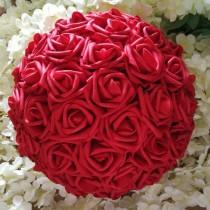 wedding photo -  12" Red Kissing Balls Pomanders Red Foam Rose Flower Balls For Wedding Centerpieces Decor