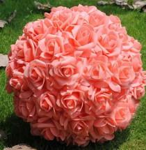 wedding photo -  9" Coral Kissing Ball Rose Pomanders For Wedding Centerpieces Bridal Shower Coral Wedding Decorations