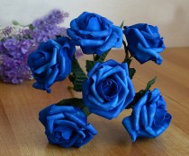 wedding photo -  12 Bunches Royal Blue Artificial Flowers Foam Roses For Brides Bridesmaids Bouquet Wedding Decorations