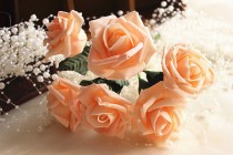 wedding photo -  72 pcs Champagne Artificial Flowers Foam Roses For Table Centerpiece Bridal Bouquet Wedding