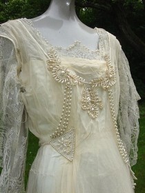 wedding photo - Rich Edwardian Training Wedding Gown W Rosettes & Beads