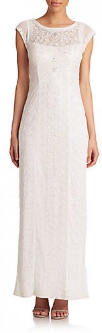 wedding photo - Sue Wong Embroidered Cap-Sleeve Gown