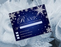 wedding photo -  DIY Printable Wedding RSVP Template | Editable MS Word file | 5.5 x 4.25 | Instant Download | Winter White Snowflakes Royal Blue