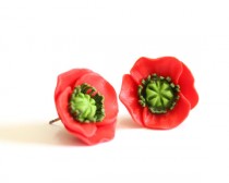 wedding photo -  Red Poppy Earrings - Stud Earrings - Red Earrings - Poppies Studs - A perfect gift for her, Bridesmaid Jewelry,Flowers Girl Jewelry