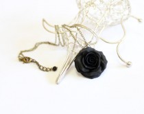wedding photo -  Necklace - Black rose Pendant, Rose Charm, Bridesmaid Necklace, Flower Girl Jewelry, Black rose Bridesmaid Jewelry, Black Wedding Jewelry