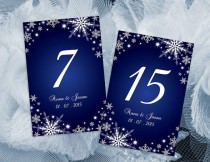 wedding photo -  DIY Printable Wedding Table Number Template | Editable MS Word file | 4 x 6 | Instant Download | Winter White Snowflakes Royal Blue