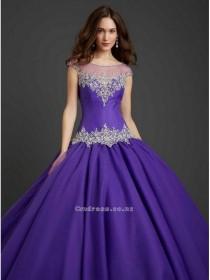 wedding photo -  Regency Ball Gown Scoop Embroidery long Taffeta Beading Quinceanera DressSKU: QD00002-AL