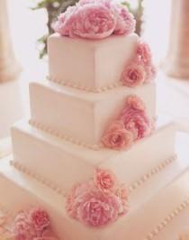 wedding photo - WeddingChannel Galleries: Square White Cake With Pink Flowers