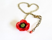 wedding photo -  Necklace Red Poppy - Poppy Pendant, Love necklace bride necklace girl, flower jewelry, red bride jewelry