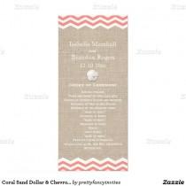 wedding photo - Coral Sand Dollar & Chevron Wedding Program Personalized Rack Card