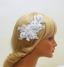wedding photo -  Crystal Bridal Headband, Wedding Lace Headpiece, Wedding Dress, Pearl Hair Comb, Wedding Hair Jewelry, Bridal Sash, Wedding Accessories