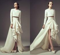 wedding photo - Modest 2016 Two Pieces Evening Dresses Jewel Neck Long Sleeves High Low Satin Arabic Dubai Celebrity Prom Dresses Formal Gowns Ball Online with $115.71/Piece on Hjklp88's Store 