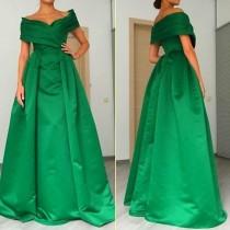 wedding photo - Real Image Green Long Evening Dresses 2015 Simple Off The Shoulder Satin Arabic Dubai Celebrity Long Prom Dresses Formal Ball Gowns Online with $104.14/Piece on Hjklp88's Store 