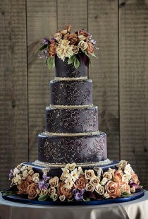 wedding photo - Five-Tier Chocolate Fondant Wedding Cake - With Flowers By Ana Parzych Cakes