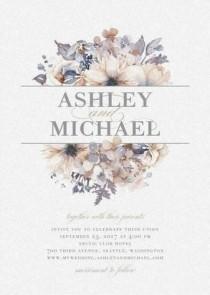 wedding photo - Watercolor Bouquet - Shimmer Wedding Invitations In Lilac Or Sand 