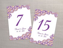 wedding photo -  DIY Printable Wedding Table Number Template | Editable MS Word file | 4 x 6 | Instant Download | Purple Orange Henna Design
