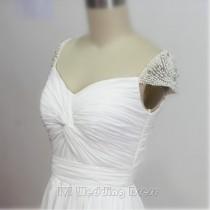 wedding photo -  Custom Made Boho Wedding Dresses Cap Sleeves with Pearls Beach Wedding Gowns Brush Train Bridal Gowns Chiffon Bridal Dress