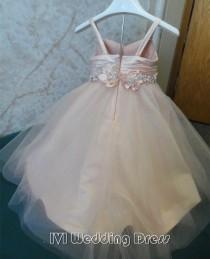 wedding photo -  Real Pictures Flower Girl Dress with Hand Made Flower Petals Are Adorned with Rhinestones Miniature WeddingGown
