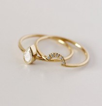 wedding photo - 0.2 Carat Pear Diamond Engagement Ring With A Pave Diamonds Crown Ring - Wedding Set - 18k Solid Gold