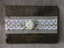 wedding photo -  Wooden guestbook, Rustic Burlap Lace Gues tbook, Laser engraved Wood Guest Book, Custom Guest Book