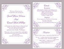 wedding photo -  DIY Wedding Invitation Template Set Editable Word File Instant Download Printable Floral Invitation Eggplant Invitation Purple Invitations