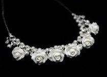 wedding photo -  Bridal Flowers, White Roses Necklace - Roses Charm, Love Necklace, Bridesmaid Necklace, Flowers Girl Jewelry, White Bridesmaid Jewelry