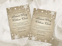 wedding photo -  DIY Printable Wedding Invitation Card Template | Editable MS Word file | 5 x 7 | Instant Download | Winter White Snowflakes Champagne Gold