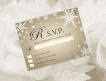 wedding photo -  DIY Printable Wedding RSVP Template | Editable MS Word file | 5.5 x 4.25 | Instant Download | Winter White Snowflakes Champagne Gold