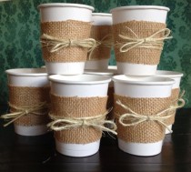 wedding photo - Burlap Cups For A Wedding Shower, Bridal Shower, Wedding, Baby Shower Or Birthday Party. Paper Cups. Rustic Decor. Decorations. Centerpieces