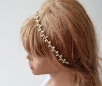 wedding photo -  Wedding Headband, Gold Bridal Hair Accessory, Gold and Pearl Bridal Hair Crown, Pearls and Crystal Headbands, Wedding Hair Accessory