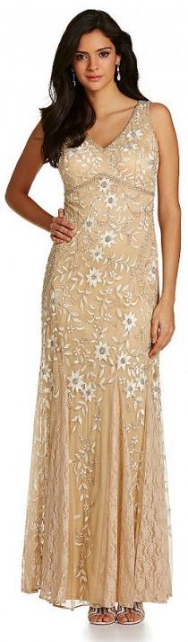 wedding photo - Pisarro Nights Sleeveless Floral Embroidered Gown