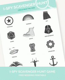 wedding photo - Offbeat-themed I-Spy scavenger hunt reception game (a free wedding printable!)