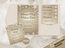 wedding photo -  DIY Printable Wedding Pocket Fold Invitation Set A7 5 x 7 | Editable MS Word file | Winter White Snowflakes Champagne Gold