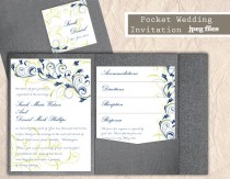 wedding photo -  Printable Pocket Wedding Invitation Printable Invitation Floral Wedding Invitation Blue Invitation Download Invitation Edited jpeg file