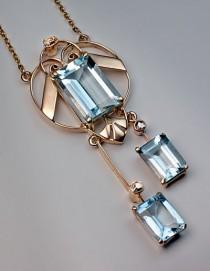 wedding photo - Art Deco Aquamarine Jewelry - Vintage Aquamarine Pendant Necklace