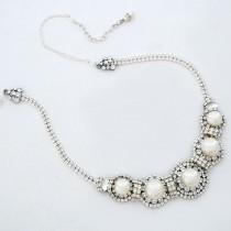 wedding photo - Old Hollywood Crystal & Pearl Statement Necklace