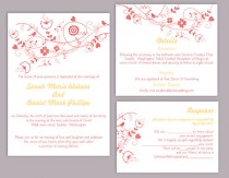 wedding photo -  DIY Wedding Invitation Template Set Editable Word File Instant Download Floral Wedding Invitation Bird Invitation Printable red Invitations
