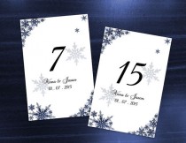 wedding photo -  DIY Printable Wedding Table Number Template | Editable MS Word file | 4 x 6 | Instant Download | Winter Royal Navy Blue Snowflakes