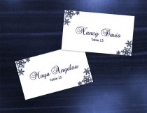 wedding photo -  DIY Printable Wedding Place Name Card Template | Editable MS Word file | 3.5 x 2| Instant Download | Winter Royal Navy Blue Snowflakes