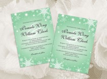 wedding photo -  DIY Printable Wedding Invitation Card Template | Editable MS Word file | 5 x 7 | Instant Download | Winter White Snowflakes Green Mint