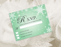 wedding photo -  DIY Printable Wedding RSVP Template | Editable MS Word file | 5.5 x 4.25 | Instant Download | Winter White Snowflakes Green Mint