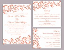 wedding photo -  DIY Wedding Invitation Template Set Editable Word File Instant Download Printable Orange Wedding Invitation Elegant Red Invitations