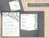 wedding photo -  Pocket Wedding Invitation Template Set DIY Download EDITABLE Text Word File Navy Blue Wedding Invitations Printable Floral Invitation
