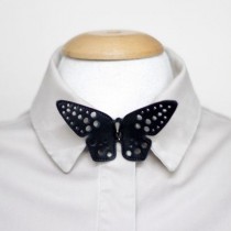 wedding photo - Black Handmade Leather Butterfly-tie With Silver Spikes And Adjustable Neck Strap